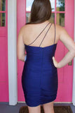 Navy Blue One Shoulder Homecoming Dresses Tight For Teen, HZ0307