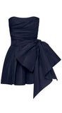 Navy Blue Satin Homecoming Dresses Black Mini Party Gown, HZ0307