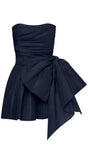 Navy Blue Satin Homecoming Dresses Black Mini Party Gown, HZ0307