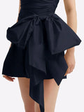 Navy Blue Satin Homecoming Dresses Black Mini Party Gown, HZ0307