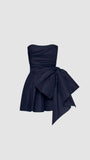 Navy Blue Homecoming Dress - Strapless A-Line with Bowknot HZ0307
