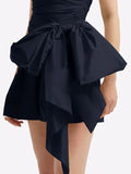 Navy Blue Homecoming Dress - Strapless A-Line with Bowknot HZ0307