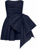 Navy Blue Homecoming Dress - Strapless A-Line with Bowknot HZ0307
