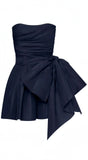 Navy Blue Homecoming Dress - Strapless A-Line with Bowknot HZ0307