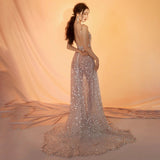 LTP1710,Glitter Backless Sequined Long Prom Dresses, School Dance Dress With HZ0307