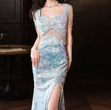 LTP1709,Mermaid Prom Dresses, Tassel Shoulder Evening Dresses, Bowknot Senior Prom HZ0307