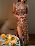 LTP1707, Sexy Gold Sequined Short Prom Evening Dresses, Spaghetti Straps Night HZ0307