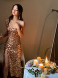 LTP1707, Sexy Gold Sequined Short Prom Evening Dresses, Spaghetti Straps Night HZ0307