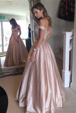 Off The Shoulder Pink A-Line Satin Prom Party HZ0307