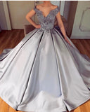 LTP1056,Off the shoulder grey applique beaded A-line prom evening HZ0307