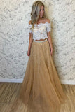 LTP1342,Two Pieces Pearl Beaded Long Prom Dresses Lace Evening Party HZ0307