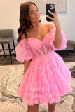 Off The Shoulder A-Line Tulle Homecoming Dresses, HZ0307