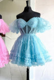 Off The Shoulder A-Line Tulle Homecoming Dresses, HZ0307