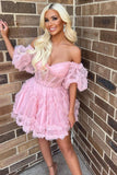 Off The Shoulder A-Line Tulle Homecoming Dresses, HZ0307