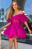 Off The Shoulder A-Line Tulle Homecoming Dresses, HZ0307
