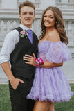 Off The Shoulder A-Line Tulle Homecoming Dresses, HZ0307