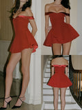 Off The Shoulder Burgundy Homecoming Dresses, HZ0307