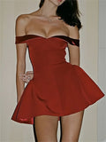 Off The Shoulder Burgundy Homecoming Dresses, HZ0307