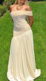 Off The Shoulder Chiffon Evening Party Dress, Appliques Prom Dress, HZ0307