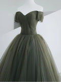 Off The Shoulder Green Tulle Ball Gown A-line Prom Evening HZ0307