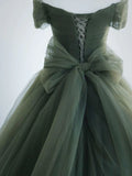 Off The Shoulder Green Tulle Ball Gown A-line Prom Evening HZ0307
