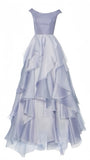 Off The Shoulder Grey Ruffle Tulle Prom Dresses Long Party Gown HZ0307