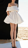 Off The Shoulder Ivory Homecoming Dresses Satin Short Hoco Dress, HZ0307
