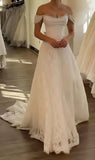 Off The Shoulder Ivory Lace Wedding Dresses With Satin Top, HZ0307