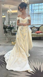 Off The Shoulder Ivory Pleated Wedding Dresses, HZ0307