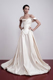 Off The Shoulder Ivory Wedding Dresses A-line Pleated Bridal HZ0307