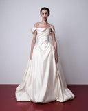 Off The Shoulder Ivory Wedding Dresses A-line Pleated Bridal HZ0307
