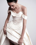 Off The Shoulder Ivory Wedding Dresses A-line Pleated Bridal HZ0307