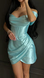 Off The Shoulder Mint Green Homecoming Dresses Satin Mini Party HZ0307