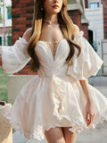 Off The Shoulder Off White Princess Homecoming Dresses With Pearl Beaded, HZ0307