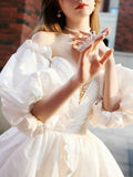 Off The Shoulder Off White Princess Homecoming Dresses With Pearl Beaded, HZ0307