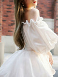 Off The Shoulder Off White Princess Homecoming Dresses With Pearl Beaded, HZ0307