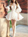 Off The Shoulder Off White Princess Homecoming Dresses With Pearl Beaded, HZ0307