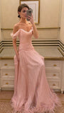 Off The Shoulder Pink Evening Prom Dresses Chiffon Pleated Party HZ0307
