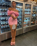 Off The Shoulder Pink Homecoming Dresses, Bowknot Short Hoco Dress, HZ0307