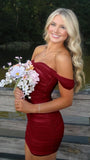 Off The Shoulder Pleated Bodycon Homecoming Dresses Custom Made Prom Dress, HZ0307