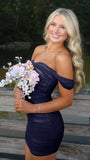 Off The Shoulder Pleated Bodycon Homecoming Dresses Custom Made Prom Dress, HZ0307