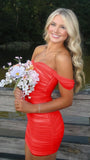 Off The Shoulder Pleated Bodycon Homecoming Dresses Custom Made Prom Dress, HZ0307