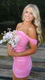 Off The Shoulder Pleated Bodycon Homecoming Dresses Custom Made Prom Dress, HZ0307