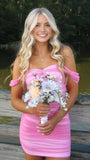 Off The Shoulder Pleated Bodycon Homecoming Dresses Custom Made Prom Dress, HZ0307