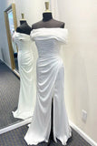 Off The Shoulder Pleated Long Prom Dresses Pink Satin Evening Gown, HZ0307