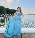 Off The Shoulder Pleated Satin Purple Long Prom HZ0307