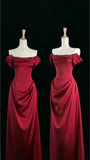 Off The Shoulder Red Prom Dresses Satin Long Party Evening Dress Valentine's HZ0307