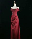 Off The Shoulder Red Prom Dresses Satin Long Party Evening Dress Valentine's HZ0307