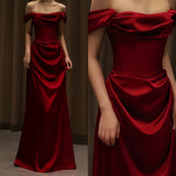 Off The Shoulder Red Prom Dresses Satin Long Party Evening Dress Valentine's HZ0307