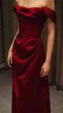 Off The Shoulder Red Prom Dresses Satin Long Party Evening Dress Valentine's HZ0307